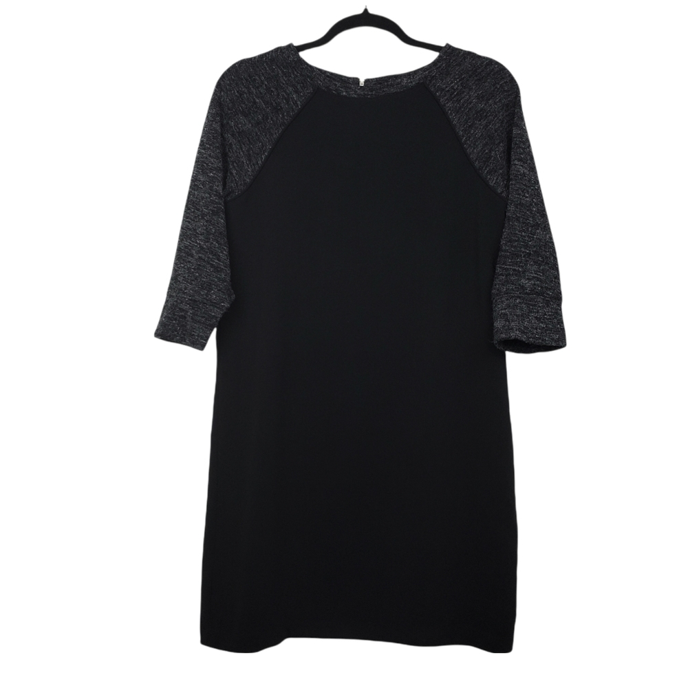 Loft Womens 3/4 Raglan Sleeve Black Marled Grey Mini Shift Dress 4 NWT